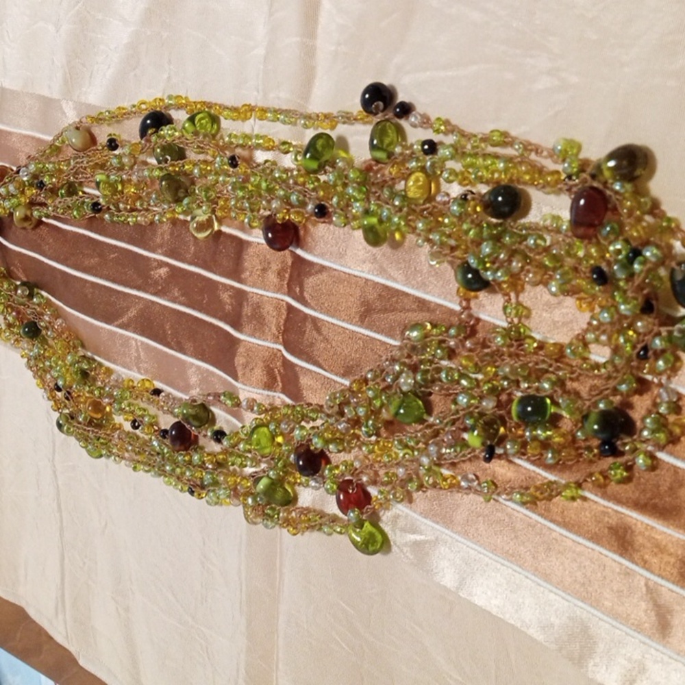 Vintage Multi-Strand Green Beaded Necklace - Unbranded